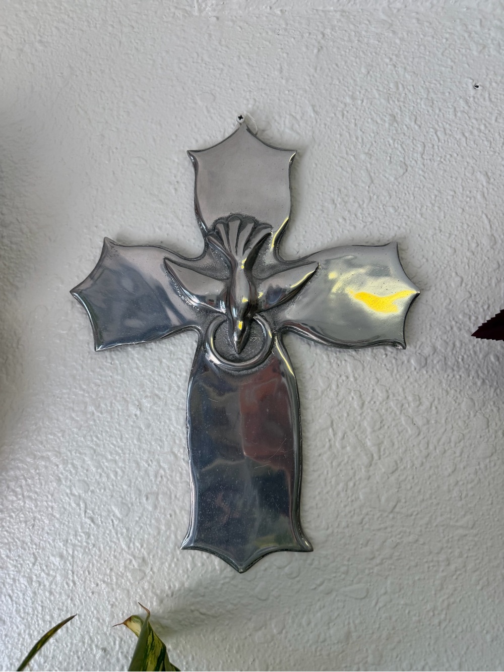Silver Decorative Wall Cross with Dove Accent